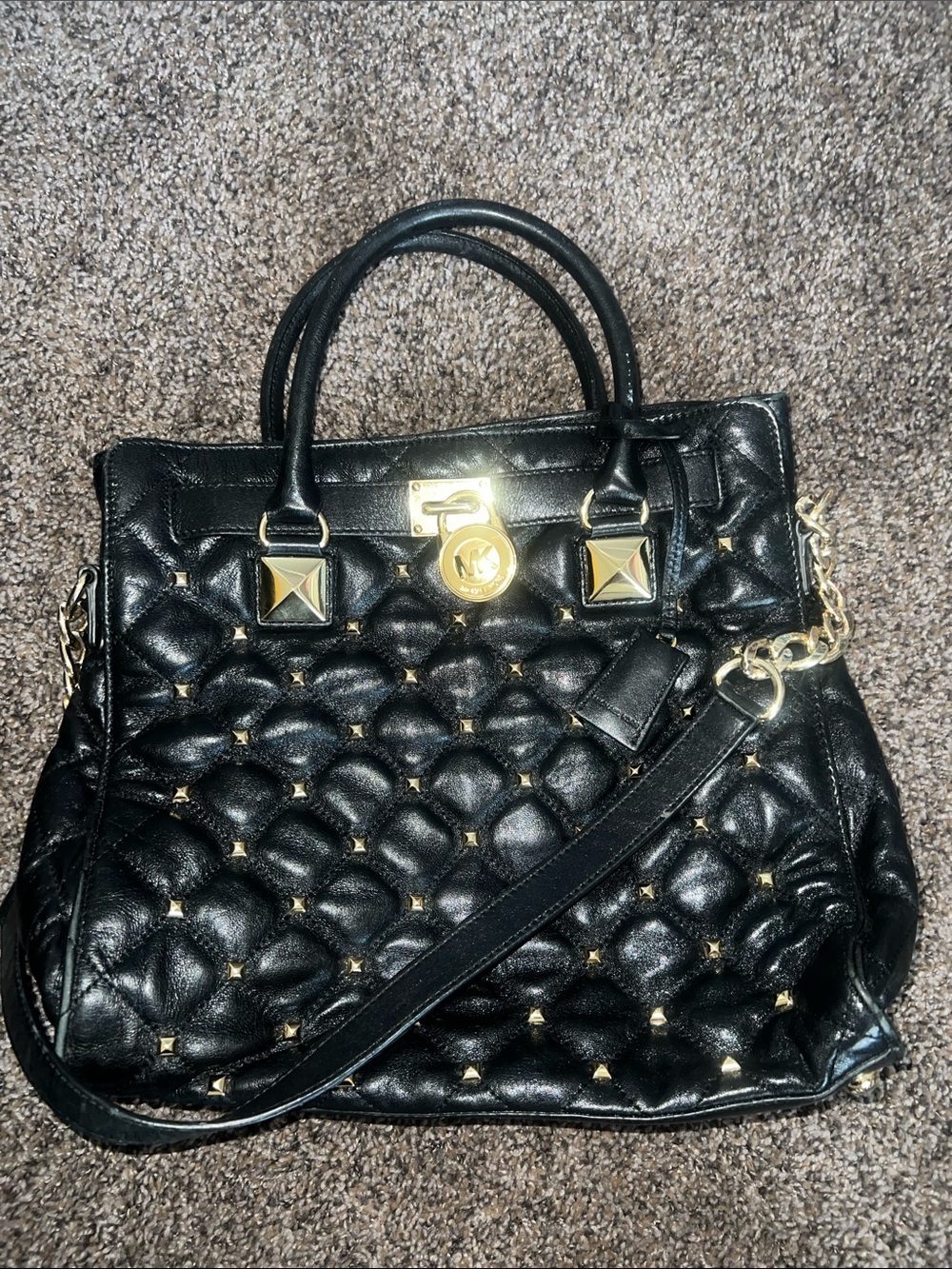 Vintage Michael Kors Black Quilted Leather Satchel with Gold Hardware